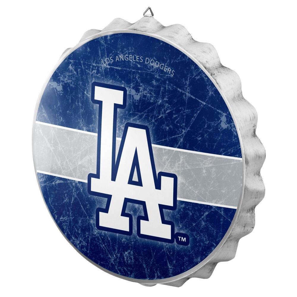 MLB Dodgers Bottle Cap Sign Wall Distressed Los Angeles Round Metal Baseball New